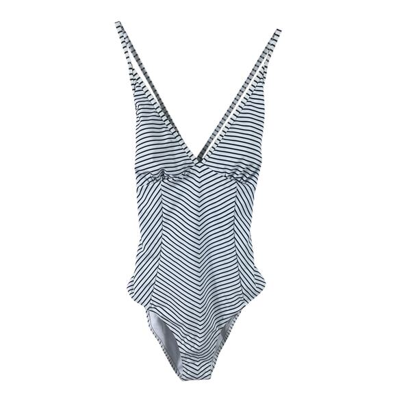 Cupshe Sz Medium Black And White Striped V-Neck One Piece Swimsuit - Picture 3 of 8